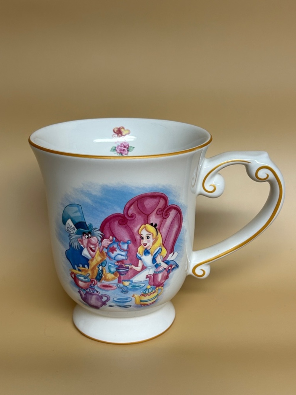 Alice in Wonderland White Ceramic Tea Mug with Gold Trim by Disney Parks